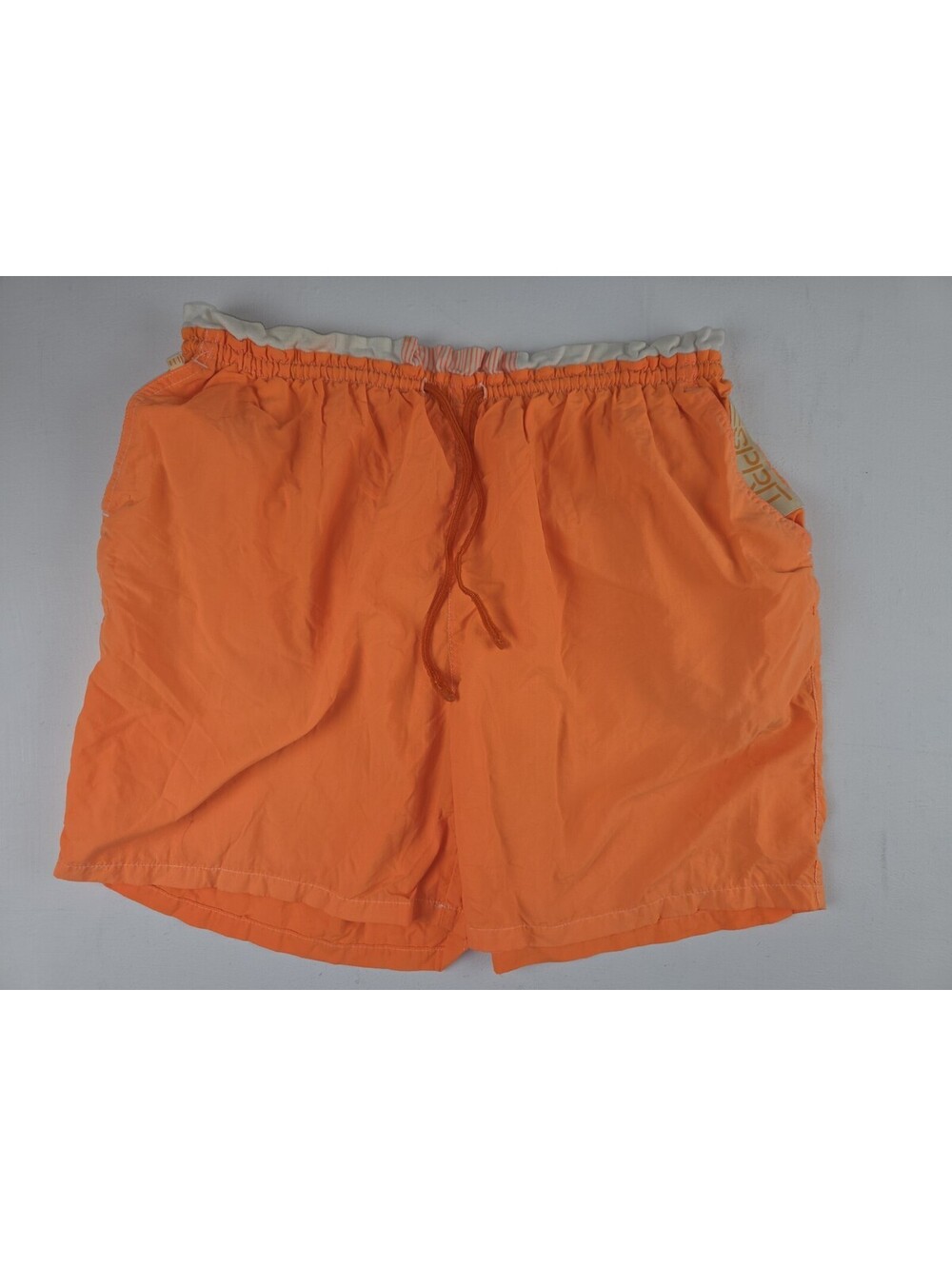 VTG Esprit Swim Shorts Mens Medium Ruffle Trunks Board Swimsuit Orange Pockets